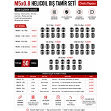 Civata Deposu M5X08 Helicoil Yayı Diş Tamir Seti - 50 Parça 5 Farklı Ölçü