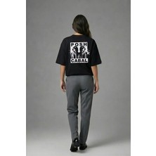 Posh Cabal A01080 Baskılı Oversize Siyah Kadın T-Shirt