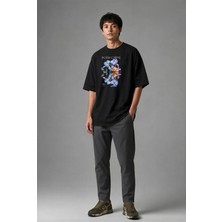 Posh Cabal F01099 Baskılı Oversize Siyah Erkek T-Shirt