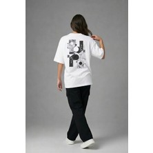 Posh Cabal A03005 Baskılı Oversize Beyaz Kadın T-Shirt