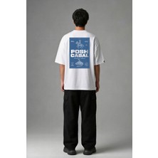 Posh Cabal A03085 Baskılı Oversize Beyaz Erkek T-Shirt