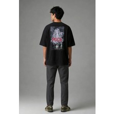 Posh Cabal A01027 Baskılı Oversize Siyah Erkek T-Shirt