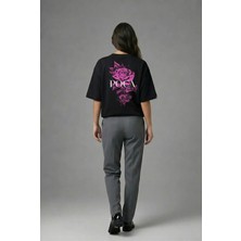 Posh Cabal A01025 Baskılı Oversize Siyah Kadın T-Shirt
