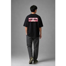 Posh Cabal A02099 Baskılı Oversize Siyah Erkek T-Shirt