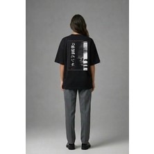 Posh Cabal A01101 Baskılı Oversize Siyah Kadın T-Shirt