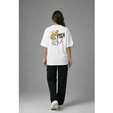 Posh Cabal A03032 Baskılı Oversize Beyaz Kadın T-Shirt