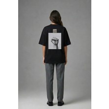 Posh Cabal A01111 Baskılı Oversize Siyah Kadın T-Shirt