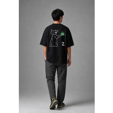Posh Cabal A01125 Baskılı Oversize Siyah Erkek T-Shirt