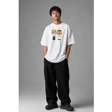 Posh Cabal F02026 Baskılı Oversize Beyaz Erkek T-Shirt