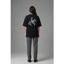 Posh Cabal A01051 Baskılı Oversize Siyah Kadın T-Shirt