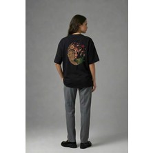 Posh Cabal A01049 Baskılı Oversize Siyah Kadın T-Shirt