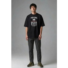 Posh Cabal F01057 Baskılı Oversize Siyah Erkek T-Shirt