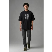 Posh Cabal F01103 Baskılı Oversize Siyah Erkek T-Shirt