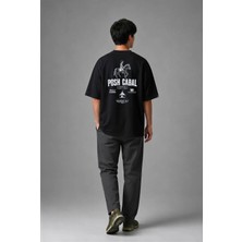 Posh Cabal A01055 Baskılı Oversize Siyah Erkek T-Shirt
