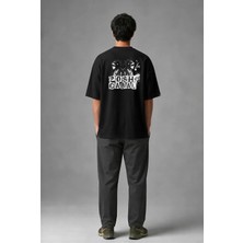 Posh Cabal A01083 Baskılı Oversize Siyah Erkek T-Shirt