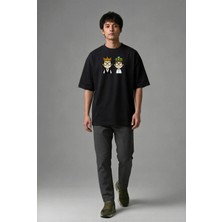 Posh Cabal F02033 Baskılı Oversize Siyah Erkek T-Shirt