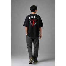 Posh Cabal A02144 Baskılı Oversize Siyah Erkek T-Shirt