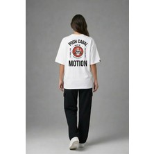Posh Cabal A03099 Baskılı Oversize Beyaz Kadın T-Shirt