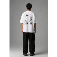 Posh Cabal A03140 Baskılı Oversize Beyaz Erkek T-Shirt