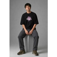 Posh Cabal F01010 Baskılı Oversize Siyah Erkek T-Shirt