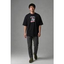 Posh Cabal F01023 Baskılı Oversize Siyah Erkek T-Shirt