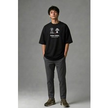 Posh Cabal F01116 Baskılı Oversize Siyah Erkek T-Shirt