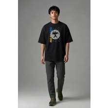 Posh Cabal F01043 Baskılı Oversize Siyah Erkek T-Shirt