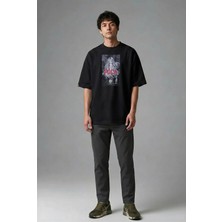 Posh Cabal F01027 Baskılı Oversize Siyah Erkek T-Shirt
