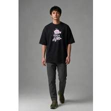 Posh Cabal F01008 Baskılı Oversize Siyah Erkek T-Shirt