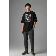 Posh Cabal F01044 Baskılı Oversize Siyah Erkek T-Shirt