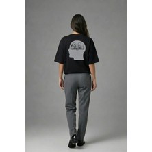Posh Cabal A02045 Baskılı Oversize Siyah Kadın T-Shirt