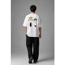 Posh Cabal A02029 Baskılı Oversize Beyaz Erkek T-Shirt