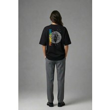 Posh Cabal A01042 Baskılı Oversize Siyah Kadın T-Shirt