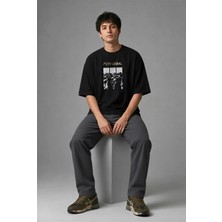 Posh Cabal F01085 Baskılı Oversize Siyah Erkek T-Shirt