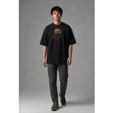 Posh Cabal F01048 Baskılı Oversize Siyah Erkek T-Shirt