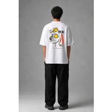 Posh Cabal A03030 Baskılı Oversize Beyaz Erkek T-Shirt