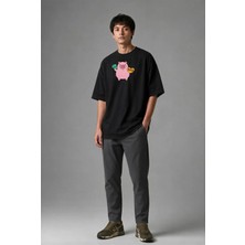 Posh Cabal F02024 Baskılı Oversize Siyah Erkek T-Shirt
