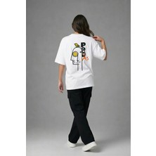 Posh Cabal A03035 Baskılı Oversize Beyaz Kadın T-Shirt