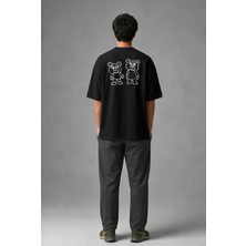 Posh Cabal A01093 Baskılı Oversize Siyah Erkek T-Shirt