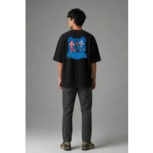 Posh Cabal A02062 Baskılı Oversize Siyah Erkek T-Shirt