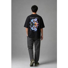 Posh Cabal A01099 Baskılı Oversize Siyah Erkek T-Shirt