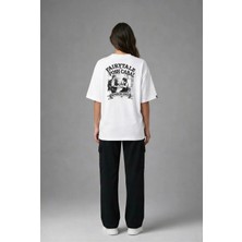 Posh Cabal A03080 Baskılı Oversize Beyaz Kadın T-Shirt