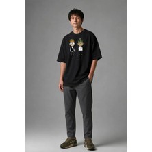 Posh Cabal F02034 Baskılı Oversize Siyah Erkek T-Shirt