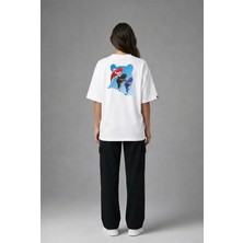 Posh Cabal A02056 Baskılı Oversize Beyaz Kadın T-Shirt