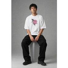 Posh Cabal F02005 Baskılı Oversize Beyaz Erkek T-Shirt