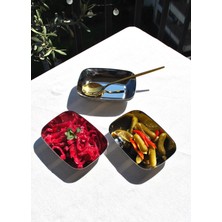 Qualitev 6\'lı Paslanmaz Çelik Köşeli Kayık Meze Kasesi 14 cm Mini Servis Sunum Kase Kahvaltılık Tabağı