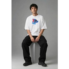 Posh Cabal F02060 Baskılı Oversize Beyaz Erkek T-Shirt