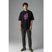 Posh Cabal F02007 Baskılı Oversize Siyah Erkek T-Shirt
