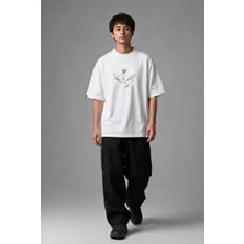 Posh Cabal F02048 Baskılı Oversize Beyaz Erkek T-Shirt