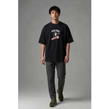 Posh Cabal F01088 Baskılı Oversize Siyah Erkek T-Shirt
